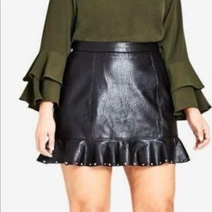 Studded faux leather ruffle skirt